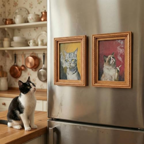 2 imanes decorativos de madera para refrigerador gato miniatura 5