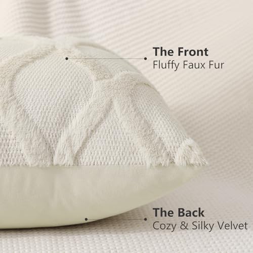decorUhome Throw Pillow Covers 26x26 Inch Set of 2, Soft Plush Faux Fur Wool Beige Couch Pillow Covers, Decorative Neutral Pillow Cases for Bed Sofa Living Room Home Decor