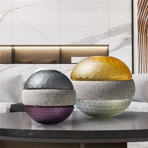 Vase maison bicolore style papier ciment JFDBGU à forme boule ronde unique - 3