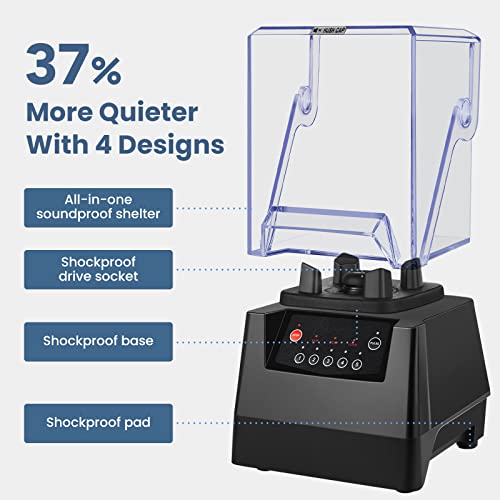 Sybo Super Quiet Commercial Blender With Soundproof Enclosure, Self-Cleaning 4D Blades For Ice Crushing, Smoothies And Puree, Professional Countertop Blender, Black #TOP1