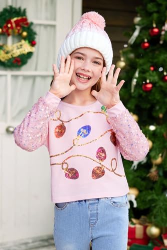 BesserBay Girls Christmas Long Sleeve Funny Shirt Sequin Patchwork Crop Tops 6-14 Years2