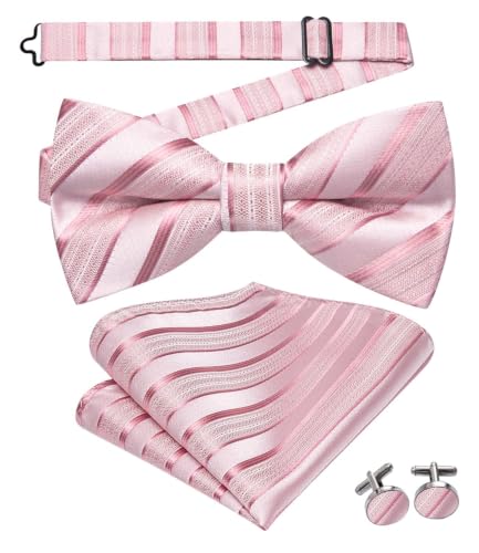 Image of Dubulle Mens Paisley Striped Bowtie Set Pre-tied Bowtie for Men and Pocket Square Set Wedding Business