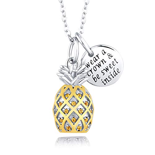 Jxjl Sterling Silver 3D Pineapple Necklace Inspirational Message Jewelry Cz Pineapple Pendant Birthday Graduation Christmas Gift For Girls Women 18'' #TOP4