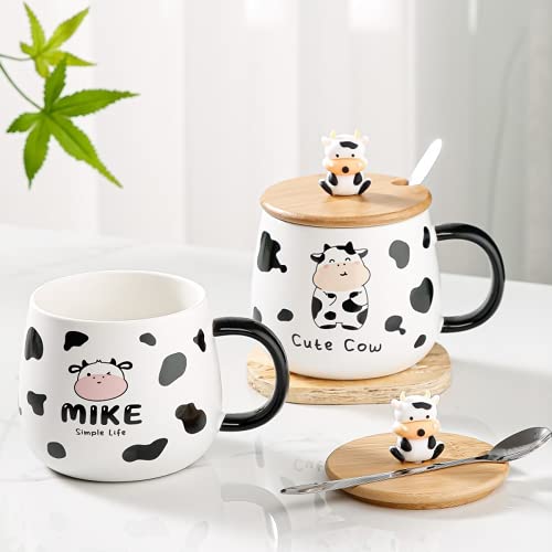 Arawat Divertida taza de café grande con tapa de cerámica, taza de té con cuchara y platillo, 480 ml, taza de café, taza… - Imagen 5