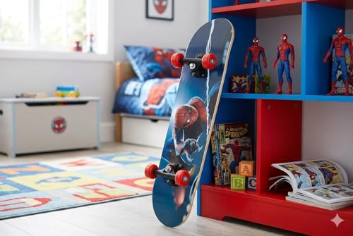 Image of Portable Handheld Lightweight Skateboard 24 inchX 6 inch Light Flashing 4 Wheels Mini Cruiser Skateboard, Beginners Longboard Suitable for Kids, Age (5-9 Years) (Spider Man Print)