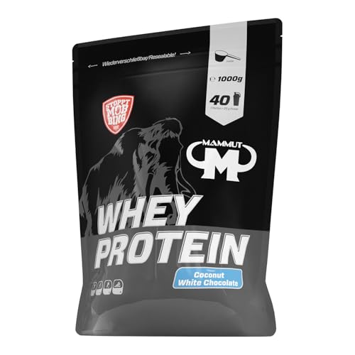 Mammut Nutrition Whey Protein Pulver Coconut White Chocolate – 1kg – 27g Protein pro Portion – Eiweißpulver mit hohem BCAA-Anteil – Perfekte Löslichkeit in Wasser & Milch – Ideale Zwischenmahlzeit