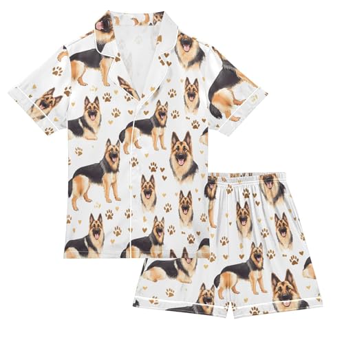 Watercolor German Shepherd Dog Paw Pajamas Set Summer Button Down Sleepwear Pjs Sets Comfy Loungewear