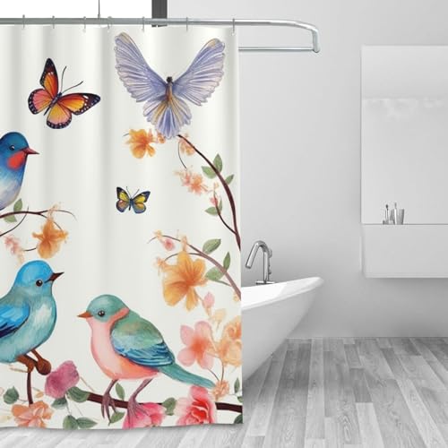 Rideau de douche d'hiver lavable avec imprimé oiseaux et papillons - 2