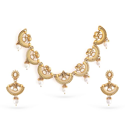 Image of Rubans Necklace Set Gold Plated Traditional Stylish Jewellery Gift for Women & Girls