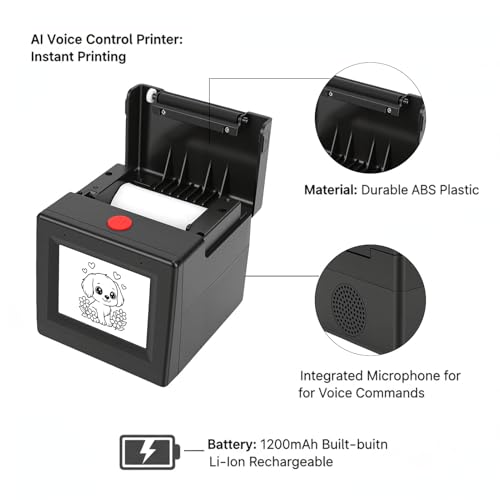 Image of VBESTLIFE AI Voice Sticker Printer, 2.4G WiFi Thermal Printer with Display for Home Study DIY Projects, for Work, Study, Creativity