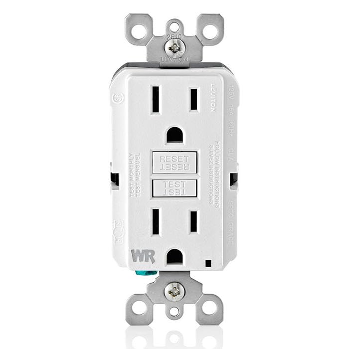 Image of Leviton GFCI Weather-Resistant Outlet, 15 Amp, Self Test, Non Tamper-Resistant with LED Indicator Light, Outdoor Locations, GFWR1-W, White