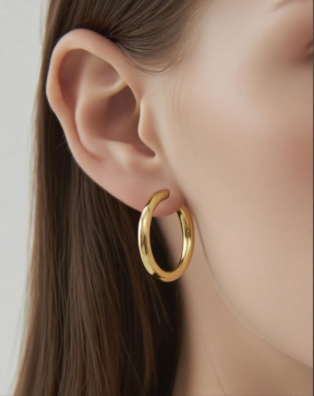 Gold Clip On Spring Hoop Earrings for Women - 14K Chunky Non Pierced Earring Plated Hoops Drop Dangle Earrings No Piercing Jewelry - Image 8