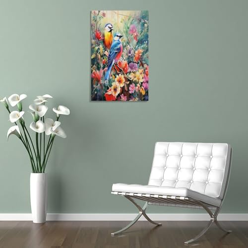 Impression sur toile oiseaux et fleurs tableau mural moderne 50x75
