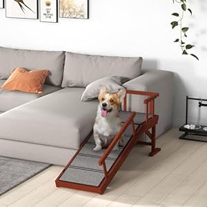 PawHut-Dog-Ramp-Dog-Stairs-for-Small-Medium-Large-Dogs-Pet-Ramp-for-Bed-or-Couch-with-Removable-Guardrails-Non-Slip-Surface-49-Long-Brown - Cucciolini Doodles PawHut-Dog-Ramp-Dog-Stairs-for-Small-Medium-Large-Dogs-Pet-Ramp-for-Bed-or-Couch-with-Removable-Guardrails-Non-Slip-Surface-49-Long-Brown