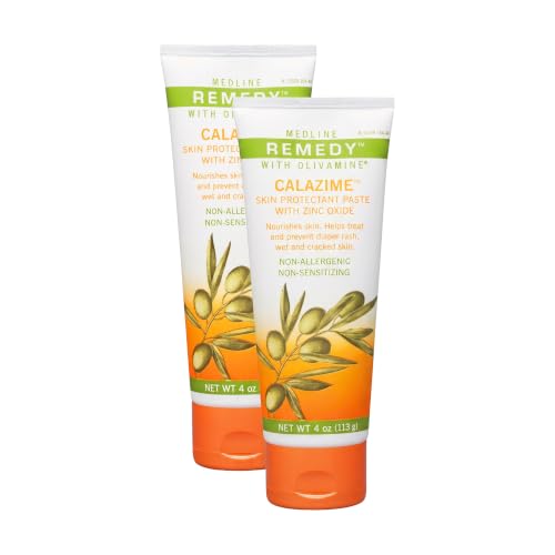 Medline Remedy Olivamine Calazime Skin Protectant Paste Cream, Used with Dry Chapped from Diaper Rash, Incontinence, Dermatitis, Psoriasis, Burns, Bites, White, 4 Oz, (Pack of 6)