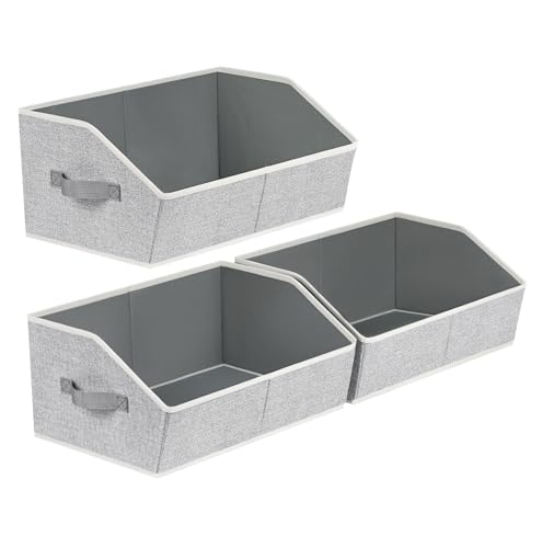 Image of Homsorout Trapezoid Closet Shelf Organizer - Large Baskets for Organizing, Fabric Storage Box for Shelves, Cube Storage Bins for Clothes, Books, Blankets, 3 Pack, Light Gray