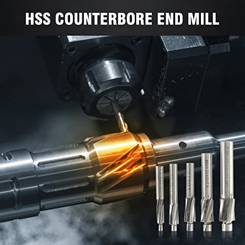 Powlab BI0W04W872 5Pcs Counterbore Set High-Speed Steel M3-M8 4 Flutes Hss-Al Straight Shank Counterbore End Mills thumb #4