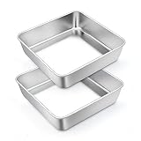 TeamFar 6 Inch Square Cake Pan, Stainless Steel Square Baking Pan for Lasagna Cake Brownie, Healthy & Heavy Duty, Dishwasher Safe & Easy Clean, Brushed Surface & Smooth Edge, Set of 2