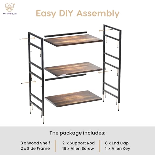 MY ARMOR Oven Stand, Wooden Microwave Stand, Platform Top Utensils Organizer Stand, Dish Rack for Home & Kitchen appliances, Large Enginered Wood Shelf - 3 Tier 6