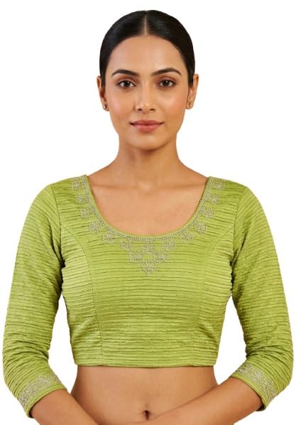appera "wear to shine" APPERA_Women’s Designer Stretchable Lycra Blouse | Embroidered Round Neck Readymade Saree Blouse | 3/4 Sleeve Slim Fit Stylish Blouse-picture-29