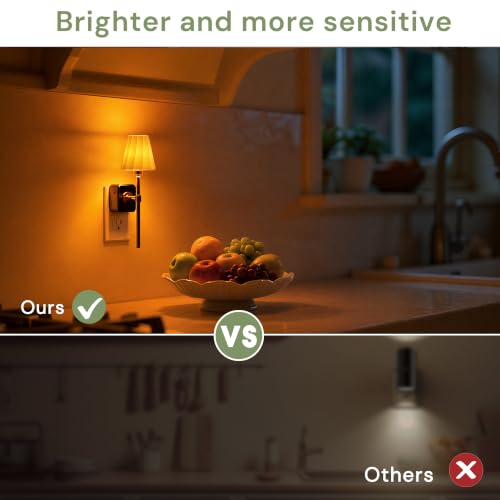 Image of L LOHAS LED Night Lights Plug into Wall,Pleated Fabric Cover Night Light, Amber Night-light with 0-100LM Dimmable, Dusk to Dawn Sensor Vintage Nightlight for Bedroom Living Room Hallway