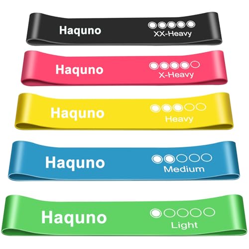 Haquno Bandas Elasticas de Fitness/Bandas de Resistencia, [Set de 5] Cintas Elásticas de Resistencia Hechas de Látex Natural y la Piel-amistosa con Bolsa de Almacenamiento…