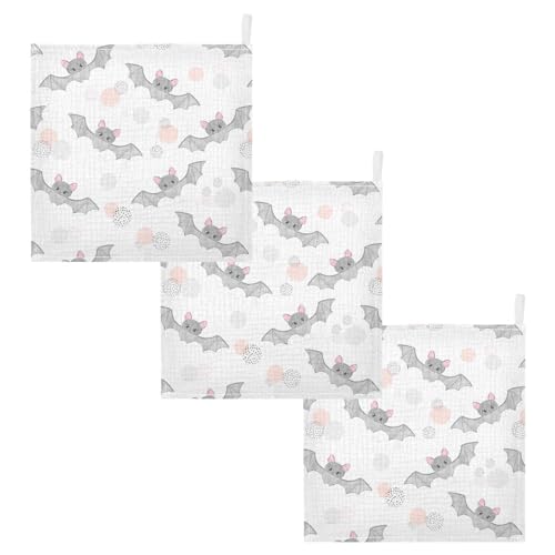 Image of vvfelixl Cute Watercolor Flying Bats Baby Burp Cloths Baby Muslin Washcloths for Boys Girls Cotton Baby Face Towel for Newborn Infants Soft and Absorbent 11.8 X 11.8 in, 5 Pack White