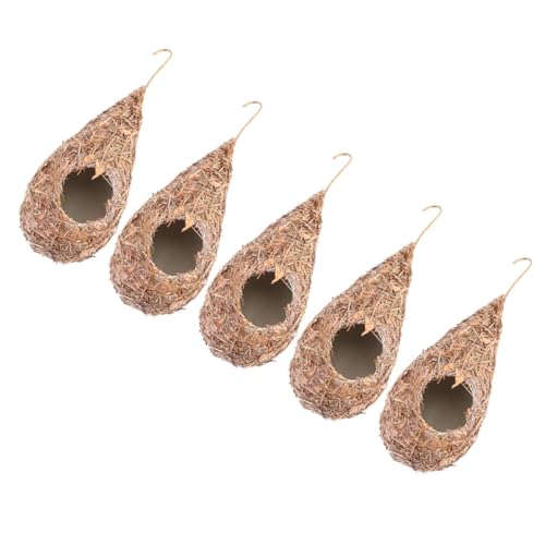 HANABASS 5pcs Hanging Bird Nest Feeder Grass Woven Bird Hut for Resting Durable Breathable Straw Design for Garden Nature Lovers Outdoor Birdhouse Decoration