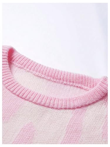 Image of RoseSeek Girl's Bow Graphic Sweaters Crewneck Long Sleeve Knit Pullover Tops Drop Shoulder Knitwear