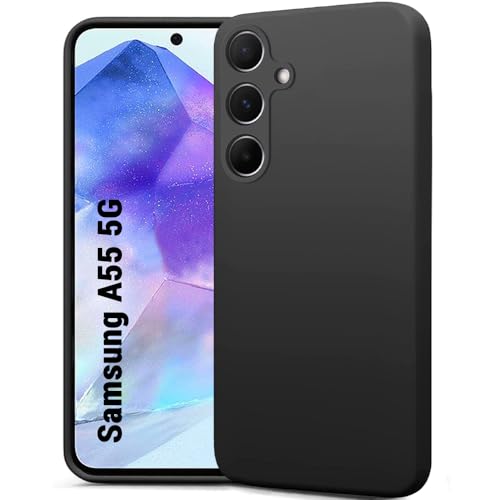 Image of TheGiftKart Liquid Silicone Back Cover Case for Samsung Galaxy A55 5G | Soft Micro-Fibre Lining Inside | Camera & Screen Protection | Shockproof Back Cover Case for Samsung A55 (Silicone, Black)