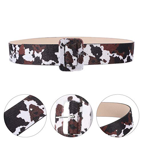 Amosfun Cinto de Vaca Feminino Cinto de Couro Pu Cinto de Moda Impresso de Vaca Cintura Largo Com Fi