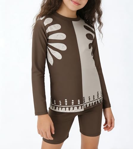 Image of Girls Long Sleeve Swimsuits 2 Pieces Set Rash Guard Swimwear Quick Dry Surfing Wetsuit for Kids Bathing Suit 5-16 Years