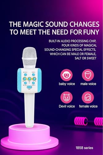 Image of Ankuka Wireless Karaoke Microphone with Speaker - Handheld Bluetooth Mic for Singing with Echo Effect, 5 Magic Voice Modes, Music Sync LED & 1800mAh Rechargeable Battery - for Adults & Kids
