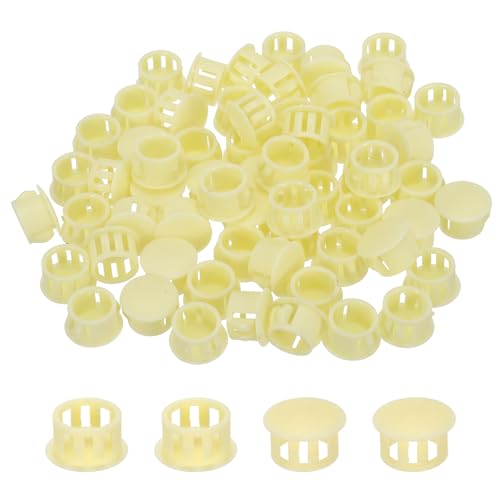 Image of MECCANIXITY 64PCS 14mm(9 /16 inch) Beige Plastic Hole Plugs, Flush Type Panel Hole Plugs Insert End Caps for Locking Hole Tubes Furniture Cabinet
