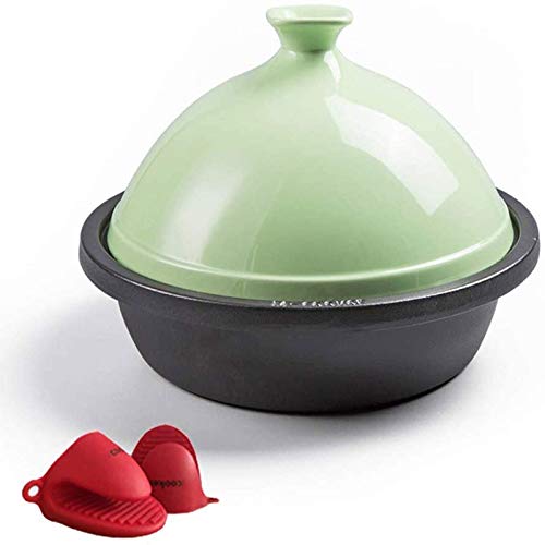 IUYJVR Casserole CasseroleCooking Tajine Medium Lead FreeEnameled Cast Iron Tangine with Ceramic Lid for Different Cooking Styles and Temperature Settings Green Casserole Dish