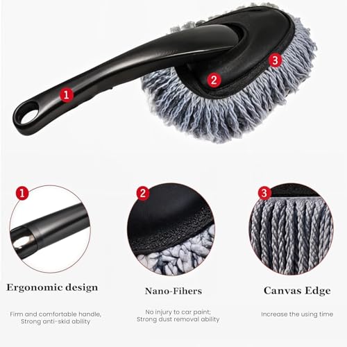 Image of Mini Microfiber Duster Interior, Multi-Purpose Duster Brush with Handle for Car Cleaning & Household