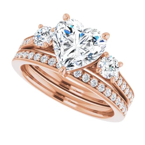 Jeweleryn 10K Solid Rose Gold Handmade Engagement Rings 3CT-6CT Heart Cut Moissanite Diamond Solitaire Wedding/Bridal Ring Set for Women/Her Propose Ring (Main Stone : 3.50 Carat)