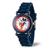 Diamètre du boîtier : 32 mm Disney Mickey Mouse Montre à Quartz analogique en Plastique pour Enfant avec Bracelet en Silicone, Bleu Marine, Classique