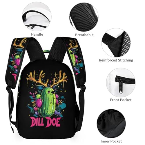 Dill Doe Funny Pickle Deer 3 PCS Backpack Set Casual Daypack with Insulated Lunch Bag & Pencil Case3