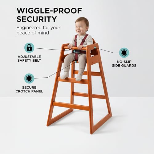 Image of Walnut Wooden Bar Height Restaurant High Chair - Stackable Rubberwood Dining Chair for Bar Height Tables, Easy-Clean Finish, Commercial Restaurant Seating