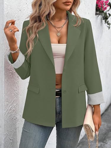 Blazers for Women 2025 Notched Lapel Front Button False Pocket Long Sleeve Blazer Trendy Jacket3