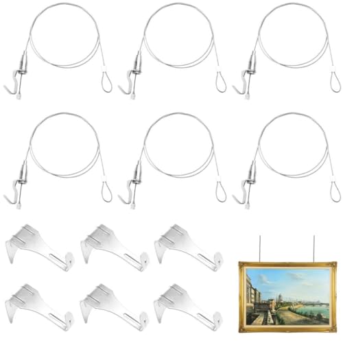 Kit da 12 pezzi per appendere quadri, cavi in acciaio da 29,9 cm con ganci regolabili, capacità di carico 29,9 kg per esposizioni artistiche, sistema di sospensione da parete