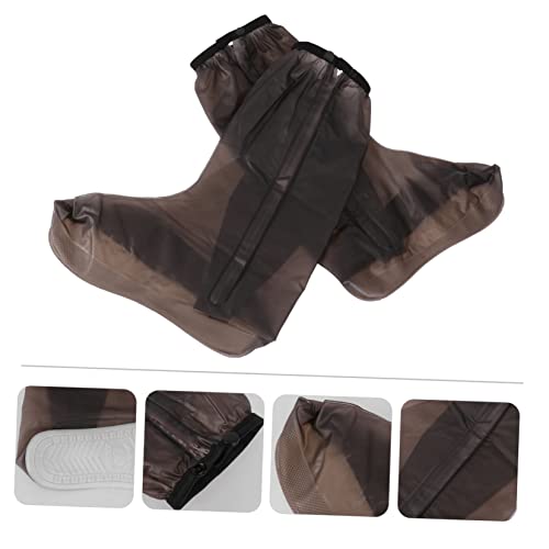 Kisangel 2 pares cubre zapatos impermeables de PVC con tubo alto, diseño antideslizante y protector para adultos color café tamaño mediano miniatura 3