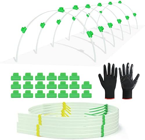laapee Garden Hoops Kit, 6pcs 6.6ft Long Bendable Fiberglass Support Strips, with 20 Detachable Greenhouse Clamps and 24 Reusable Zip Ties, DIY 1.4-4ft or Wider Mini Greenhouse Hoops Planting Tunnel