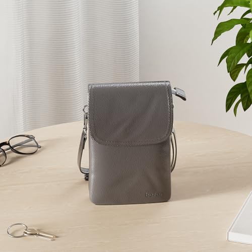 Image of befen Genuine Leather Small Crossbody Bags for Women Cell Phone Bag Cross Body Purses,Silver Zipper