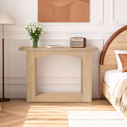 Image of Sonharlar 43 Inch Entryway Table U-Shaped Extension, 1.6 Inch Thick Desktop Wooden Console Table with Socket Farmhouse Sofa Table for Entrance, Hallway, Living Room,Behind Couch((Oak Brown)
