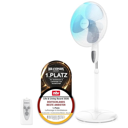 Brandson - Standventilator mit Fernbedienung - Standlüfter leise - Ventilator höhenverstellbar - mobiler Lüfter - Neigungswinkel verstellbar - 3 verschiedene Geschwindigkeitsstufen 1
