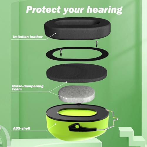Kriogor Ear Defenders for Kids Noise Cancelling Headphones Passive Sound-Blocking Earmuffs 32dB SNR Soft Adjustable Ear Defenders Ear Protector for Adults Men Women Mowing Woodworking Concert(Green) - Image 3