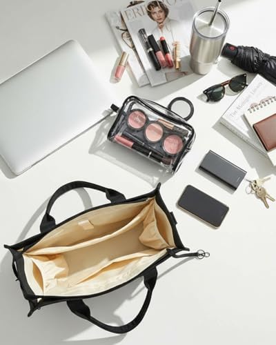 Aosbos Canvas Tote Bag for Women With Zipper,Laptop Compartments-Large Everyday Purse With Water Bottle Pocket For Work - Image 3