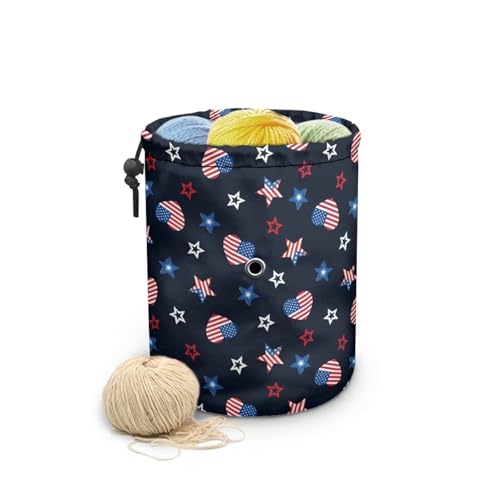 Image of Sellikakes American Flag Star Small Yarn Holder Knitting Portable Crochet Bag, Yarn Holder for Knitting & Crochet Supplies